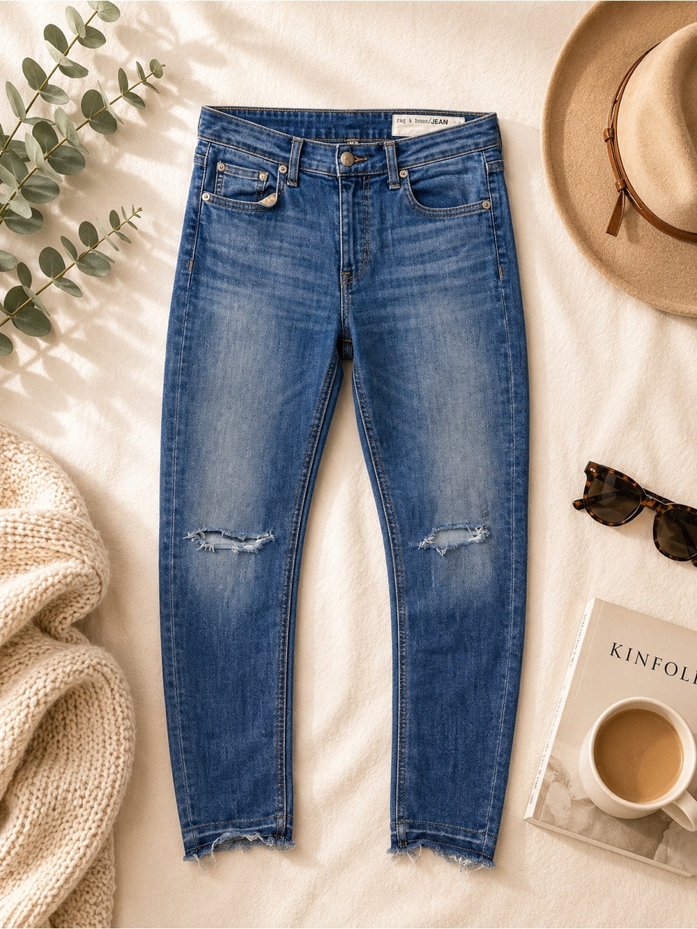 rag & bone Jeans 30 Blue High Rise Skinny Distressed Stretch Denim